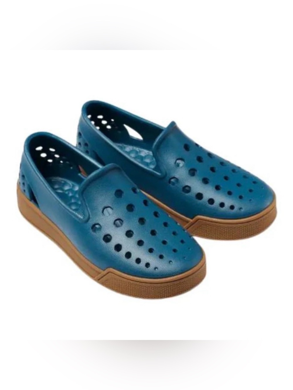 Kids Joybees Slip-On Ventilated Rubber Shoes - Teal Blue with Brown Sole